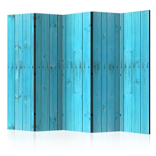 Paravent 5 volets panneaux cloison séparateur de pièce toile intissé pliable recto verso Les panneaux bleus 225x172 cm 11_0011778