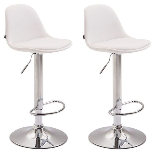 Lot De 2 Tabourets De Bar En Synthétique Blanc Et Cadre En Métal Hauteur Réglable Pieds Trompette 10_0001351