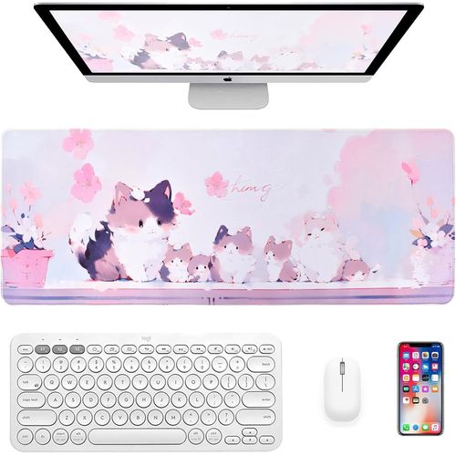 ERSHI-Tapis de Clavier de Jeu Animé Grand, Gaming Tapis de Souris avec Base Antidérapante, sous-Main avec Joli Motif de Chaton, Ta[2