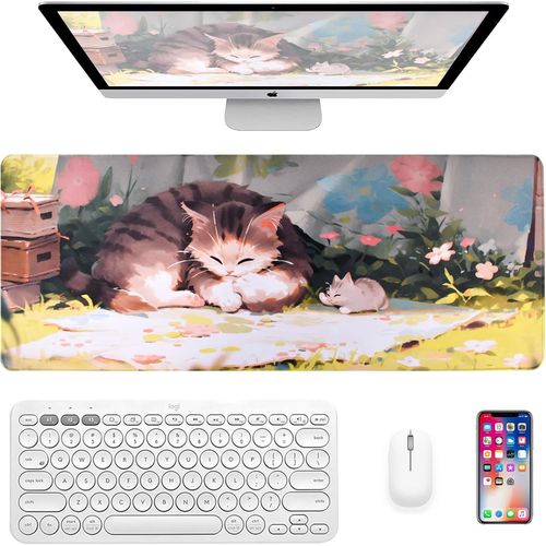 ERSHI-Tapis de Clavier de Jeu Animé Grand, Gaming Tapis de Souris avec Base Antidérapante, sous-Main avec Joli Motif de Chaton, Ta[2