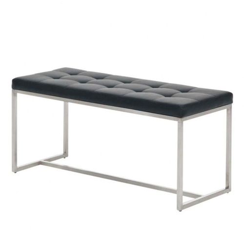 Banc Tabouret Assise Capitonné En Synthétique Noir Cadre En Acier Inoxydable 100x40 Cm 10_0000802
