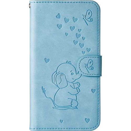 Coque Samsung Galaxy A6 Plus 2018, Cute Bebe Elephant Housse Etui En Cuir Portefeuille Magnetique Flip Cover Wallet Case Avec Carte Fentes, Fonction Stand -Bleu