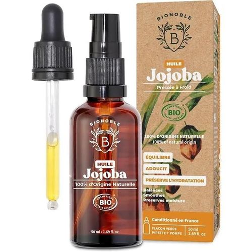 Bionoble Huile De Jojoba Bio 50ml + Pipette Et Pompe - Bouteille En Verre - Pure, Naturelle, Pressée À Froid - Visage, Corps 