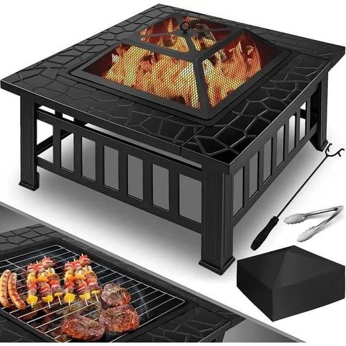 KESSER® Foyer avec Grille et Pince à grillade brasero, 3 en 1 Foyer Multifonction pour Chauffage-Barbecue, Jardin terrasse, [59]