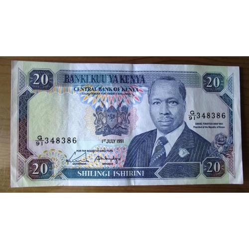 Billet De 20 Shillingi Ishirini Banki Kuu Ya Kenya 1st July 1991