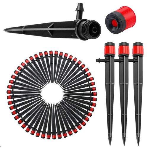 ERSHI-50 Pièces Goutteur Irrigation Réglable, 360 Degrés Micro Asperseur Goutte à Goutte avec Connecteur Barbelé & Piquet de Suppo[1