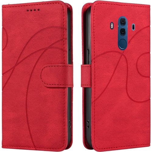 Coque Pour Huawei Mate 10 Pro, Portefeuille Magnetique Housse En Cuir Pu, Etui A Rabat De Protection Pour Huawei Mate 10 Pro, Rouge