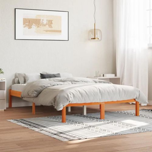 Cadre De Lit Sans Matelas Cire Marron 120x200cm Bois Pin Massif