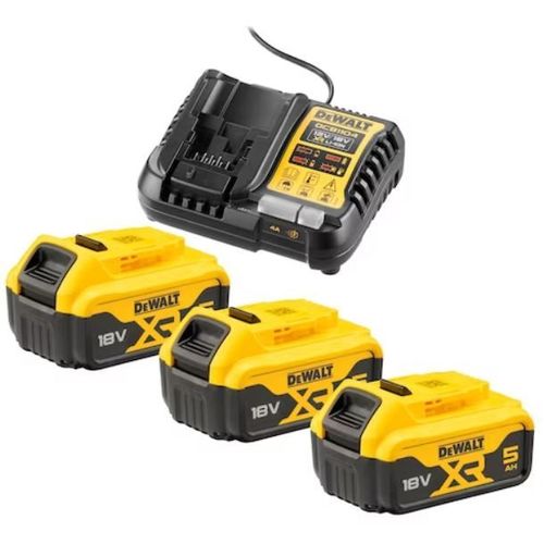 Pack 3 batteries 18V XR 5Ah + chargeur - DEWALT - DCB1104P3-QW