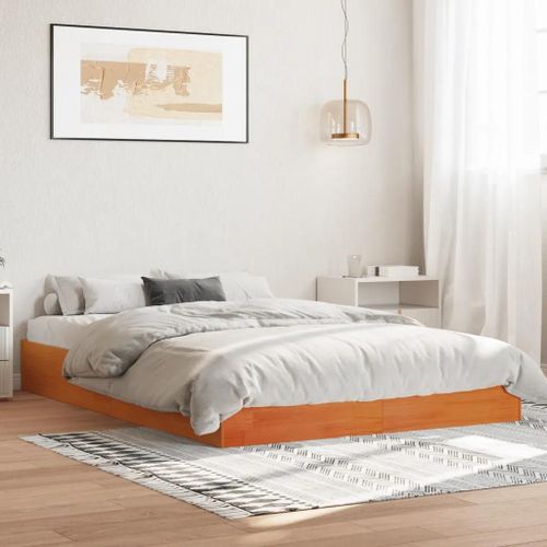 Cadre De Lit Sans Matelas Cire Marron 120x200cm Bois Pin Massif