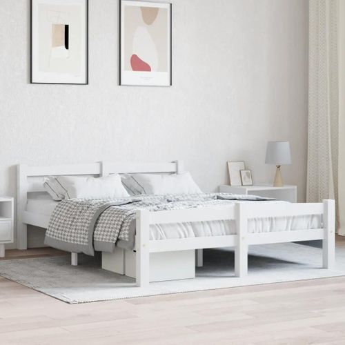Cadre De Lit Sans Matelas Blanc Bois De Pin Massif 120x200 Cm