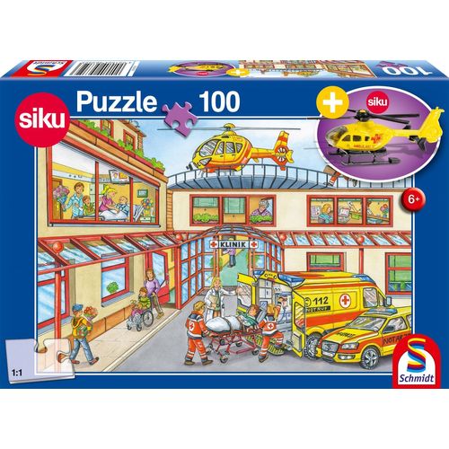 Puzzles Hélicoptère De Sauvetage, 100 Pcs, Avec Modèle Siku