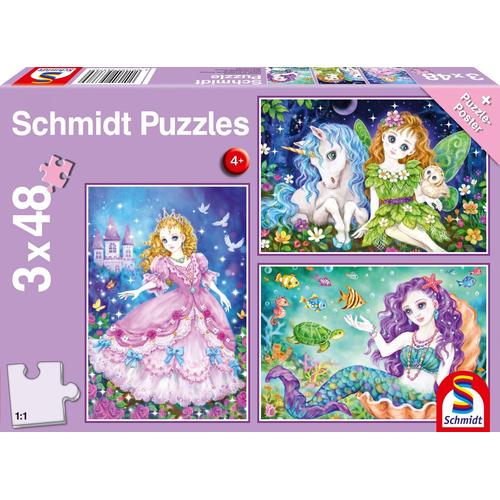 Puzzles Princesse, Fée Et Sirène, 3 X 48 Pcs