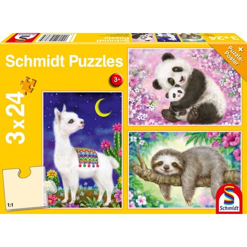 Puzzles Panda, Lama, Paresseux, 3x24 Pcs