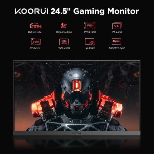 KOORUI Écran PC Gaming 24.5 Pouces, FHD (1920 x 1080), VA, 1ms, Adaptive Sync, Grand angle de vue 178°, Displayport (170Hz) et 2x HDMI (144Hz)