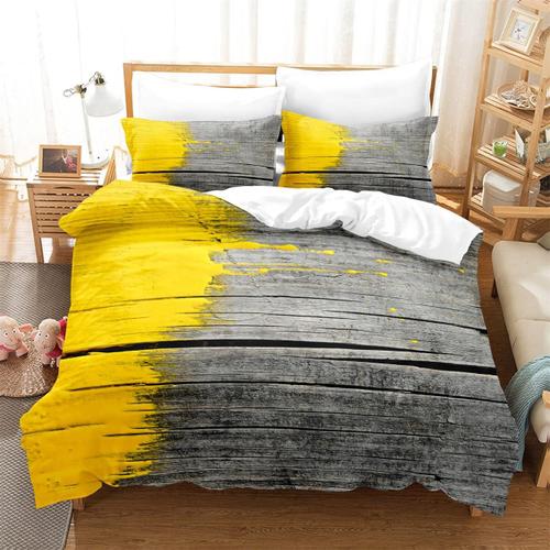 Housse De Couette Texture Bois Gris Jaune, Ensembles De Literie Doux Avec Taies D'oreiller, Grande Couette Double Pour Enfants Gar?Ons Et Filles