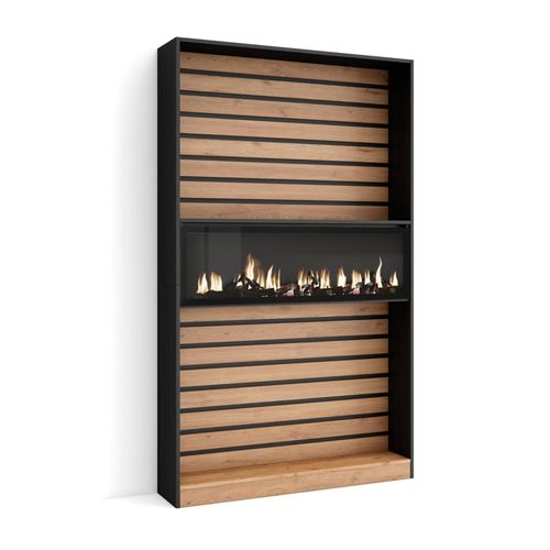Étagère Bibliothèque, Étagère De Rangement, 110x186x25cm, Salon Salle À Manger Bureau, Cheminée Électrique, Style Moderne, Chêne Et Noir