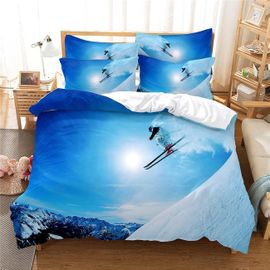 Housse De Couette Avec Impression De Ski, Housse De Couette Avec Paysage De Ciel Bleu, Nouveau Design Tendance, Taie D'oreiller Avec Fermeture ¿¿Clair