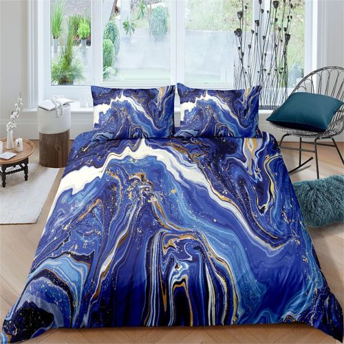 Ensemble De Literie En Marbre, Housse De Couette ¿¿ Rayures Bleues De Mer, Housse De Couette Douce, Taie D'oreiller, Collection De Literie, Machine ¿¿ Fermeture ¿¿Clair Cach