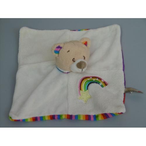 Doudou Ours Plat Blanc Arc En Ciel Keel Toys