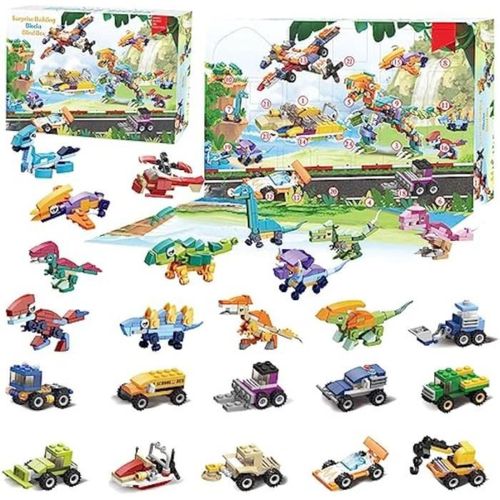 Calendrier De L'avent Pour Enfants,Dinosaure Voiture Bloc Jouet,24 Jours Compte À Rebours Noël Puzzle Jouet
