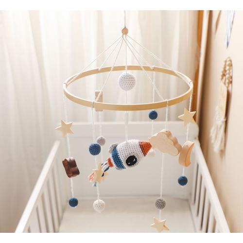 Mobile Bébé En Bois Avec Nuages ​​Étoiles Crochet Détachable Bébé Mobile Jouet,Décoration Chambre Bébé Cadeau Pour Filles Garçons(D)