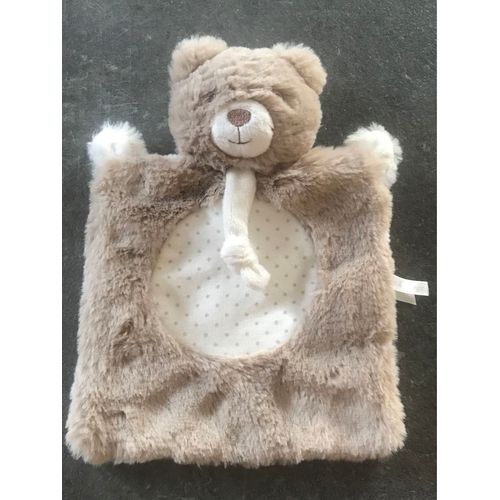 Peluche Doudou Ours Plat Sucre D'orge Brun Blanc Étoiles Rond Fourrure 