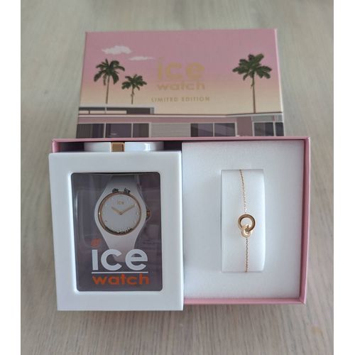 Coffret Montre Ice Watch Blanche Et Rose Gold Et Bracelet Rose Gold