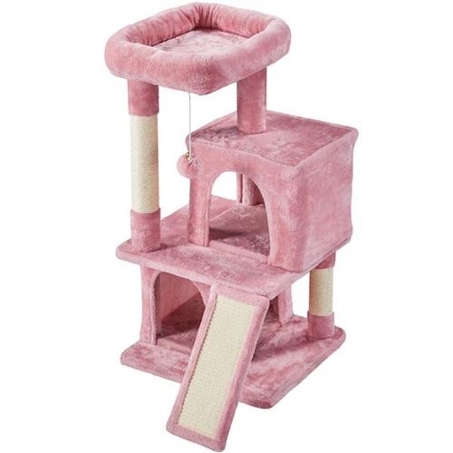 Yaheetech Arbre À Chat 2 Niches 1 Boule De Peluche Et 1 Platforme Rose