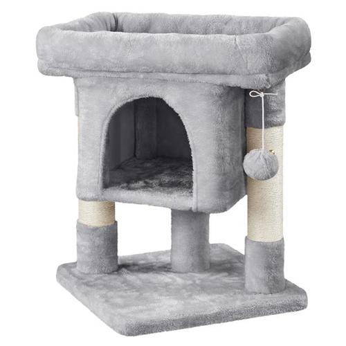 Yaheetech Arbre À Chat Design Avec Niche Et Plate-Forme Hauteur 59cm Gris Clair