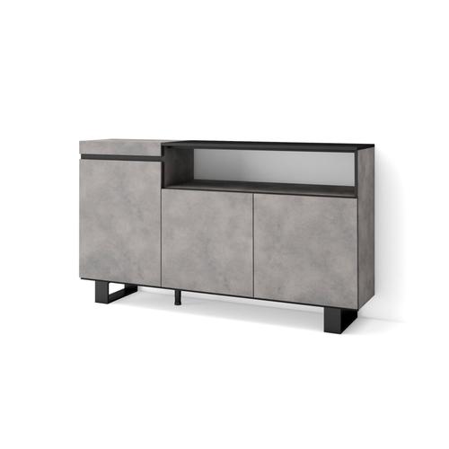 Buffet Salon Et Cuisine, Meuble De Rangement, Commode, 150x87x35cm, 3 Portes, Design Industriel, Style Moderne, Ciment