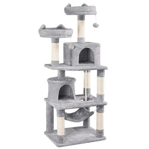 Yaheetech Arbre À Chat Tour À Griffer Multi-Niveaux Hauteur 158 Cm Gris Clair