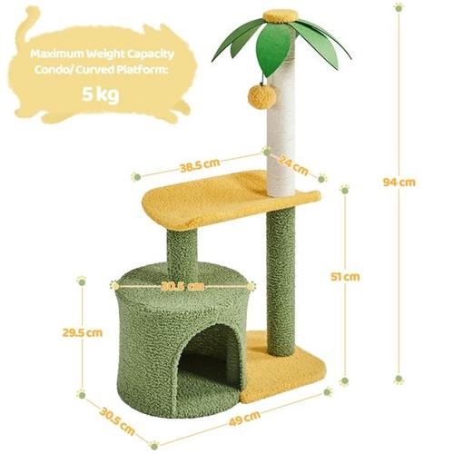 Yaheetech Petit Arbre À Chat Design Cocotier Griffoir Pour Chat Vert/Jaune