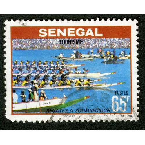 Timbre Oblitéré Sénégal, Tourisme, Régates À Soumbedioun, Postes, 65 F