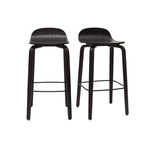 Tabourets De Bar Vintage Bois Noir H68 Cm (Lot De 2) Obra