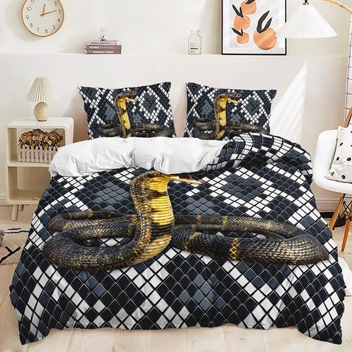 Serpent Housse De Couette Blanc Et Noir Grille Enfant En Bas Age Ensemble De Literie Reptile Ligne G¿¿Om¿¿Trique Ensembles De Lit Ray¿¿ Treillis Animaux Sauvages