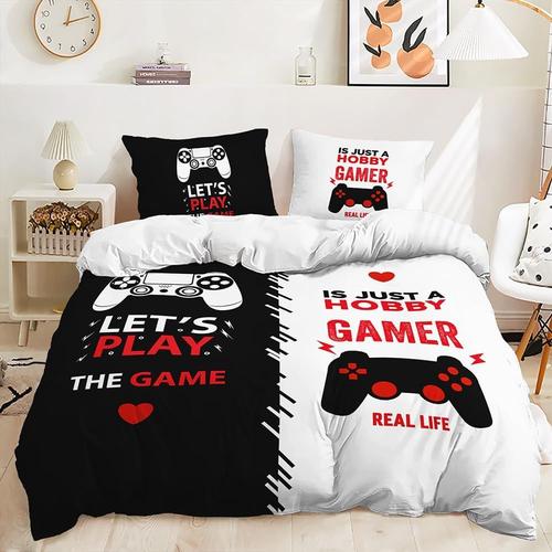 Parure De Lit Avec Manette De Jeu En Patchwork, Housse De Couette, Th¿¿Me De Jeu, Pour Tout-Petits, Console De Jeu Vid¿¿O, C?Ur D'amour, Boutons D'action Pour Joueur