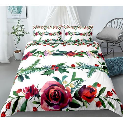 Housse De Couette Rose Rouge, Housse De Couette, Fleur De Bourgeon De Reine, Feuilles Vertes, Ensemble De Literie, Feuilles De Plantes, Branche Botanique