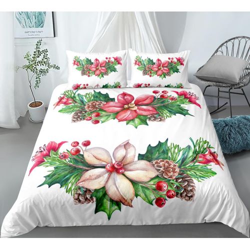 Housse De Couette ¿¿ Fleurs Rouges, Fruits Et Noisettes, Parure De Lit King, ¿¿ Fleurs Blanches, Feuilles De Plantes, Botanique Verte