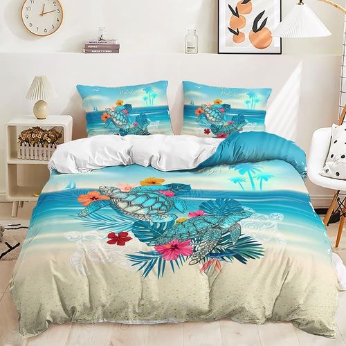 Tortue Housse De Couette Tortue Reptile Enfant En Bas Age Ensemble De Literie Fleur Tortues De Mer Ensembles De Lit Aqua Bleu Plage Th¿¿Me Housse De Couette Moi