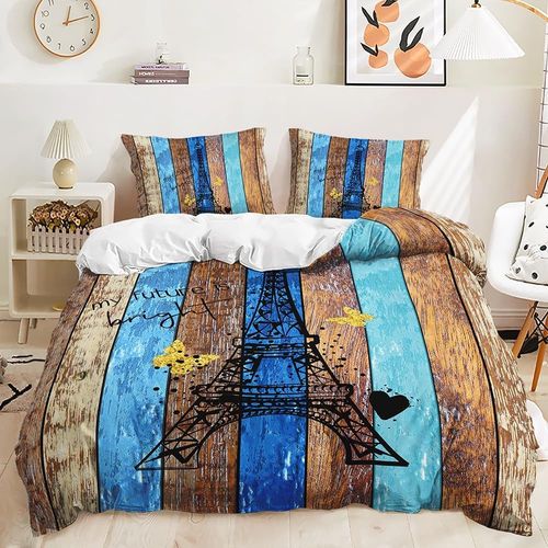 Tour Eiffel Housse De Couette Paris Housse De Couette Papillon Amour Sur Plancher En Bois Ensemble De Literie Pour Tout-Petits Vintage Taches Cityscap