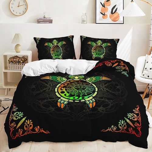 Housse De Couette Style Boho, Housse De Couette, Soleil Vert Et Lune, Tortue Tribal Exotique, Ensemble De Literie Pour Tout-Petits, Gris, Mandala F