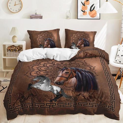 Housse De Couette Cheval Marron, Design Boh¿¿Me, Housse De Couette, Motif Occidental, Parure De Lit Pour Tout-Petits, Ensembles De Lit Pour Chevaux Ultr