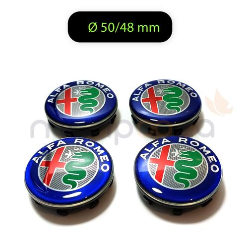 4x Cache Moyeu Centre Roue Ø 50/48mm Pour Alfa Romeo Logo Bleu Color Résine Epoxy