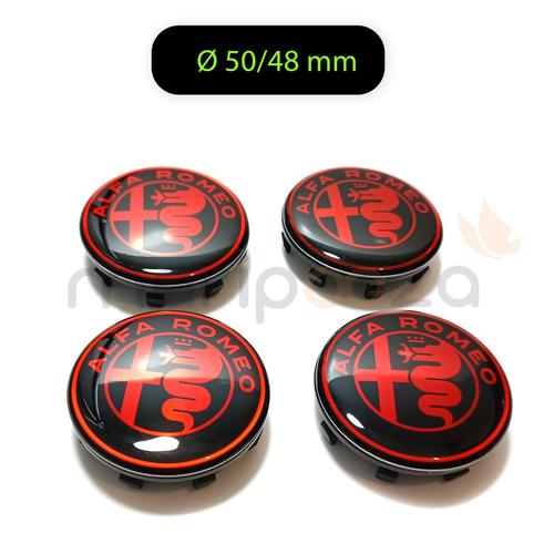 4x Cache Moyeu Centre Roue Ø 50/48mm Pour Alfa Romeo Logo Noir Rouge Résine Epoxy