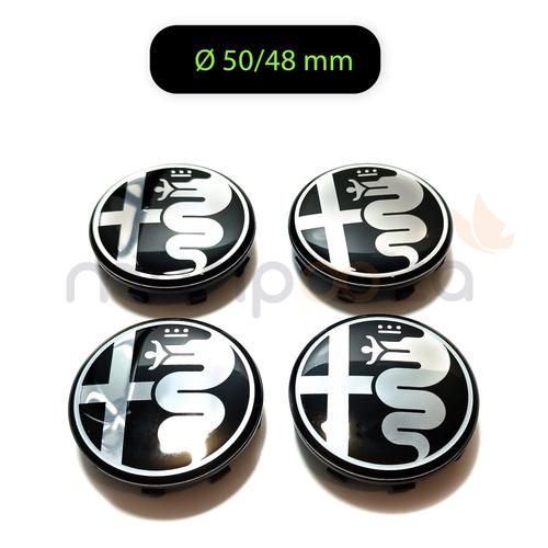 4x Cache Moyeu Centre Roue Ø 50/48mm Pour Alfa Romeo Logo Noir Silver Résine Epoxy