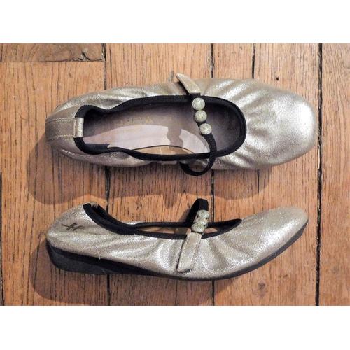 Ballerines En Cuir Argenté Et Noirs 36s Hirica