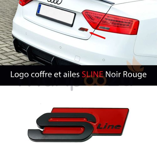 Emblème Logo Audi Sline Arrière Coffre Ailes Rouge Noir 80x30 Mm