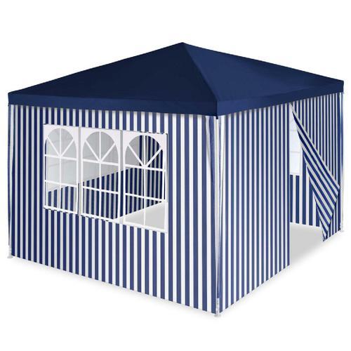 Vcm Pavillon Tente De Réception 3x3m Bleue Blanche Étanche À L'eau 4 Parties Latérales Tente De Jardin Événementielle