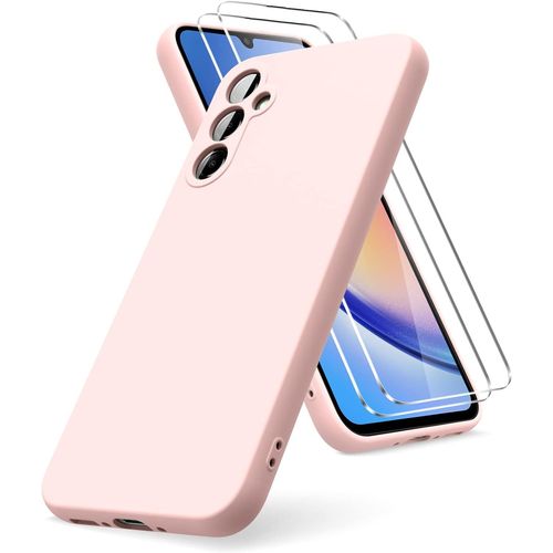 Coque Rose Pour Samsung Galaxy A34 5g (6,6") Et 2 Verres Trempé Film Protection Ecran Little Boutik®